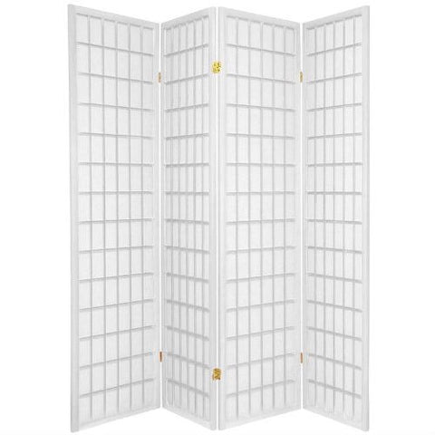 4-Panel Room Divider Oriental Shoji Privacy Screen in White