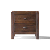 Farmhouse Style Solid Pine Wood 2-Drawer Nightstand Bedside Table in Walnut