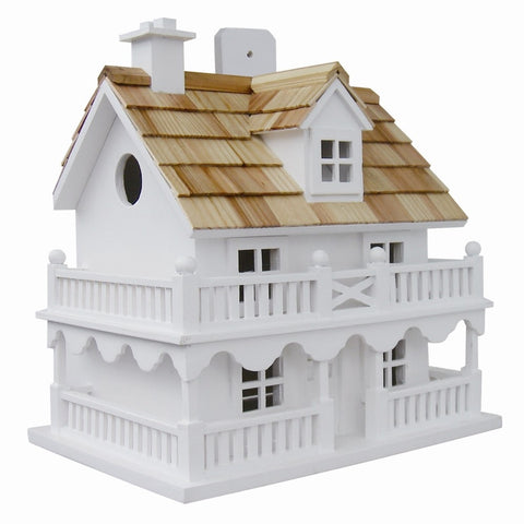 White Cottage Style Wood Birdhouse with unpainted Nest Box Bird House