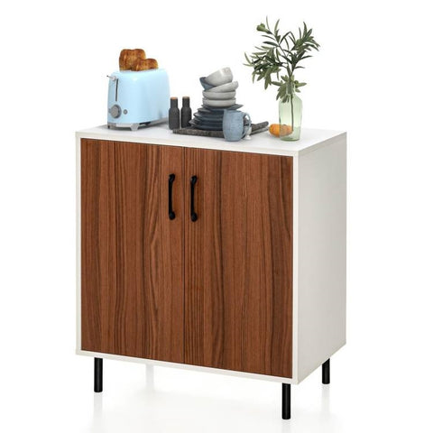 Modern White Brown Wood Dining Sideboard Buffet 2-Door Storage Cabinet