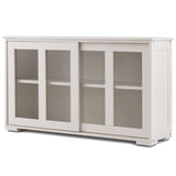 Modern White Wood Buffet Sideboard Cabinet with Glass Sliding Door