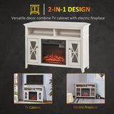 Rustic White Electric Fireplace Mantel TV Stand w/ Adjustable Shelves 2 Storage Cabinets