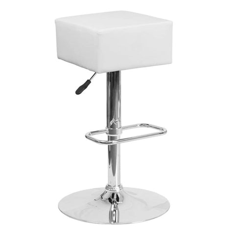Backless Modern Swivel Barstool with White Faux Leather Seat