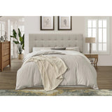 Twin Button-Tufted Headboard in Light Grey Taupe Beige Upholstered Fabric