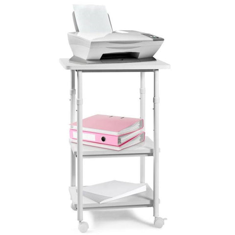 White Multifunction Adjustable Height 3-tier Printer Stand on Wheels