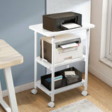 White Multifunction Adjustable Height 3-tier Printer Stand on Wheels