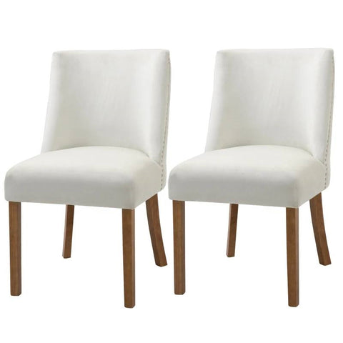 Set of 2 Modern Nailhead Diamond Stitch Upholstered Dining Chairs Beige White