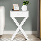 X-Shape 1 Drawer Nightstand End Side Table Storage in White