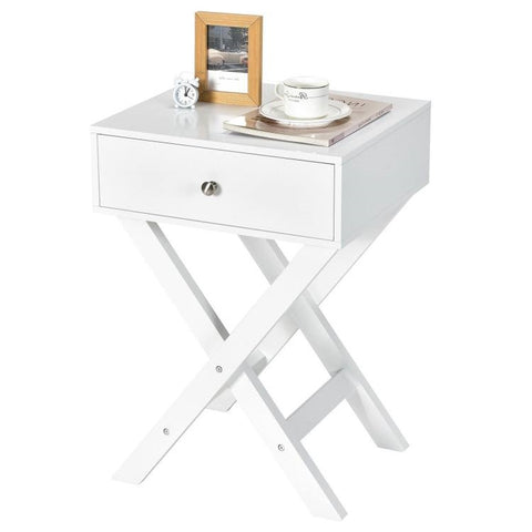 X-Shape 1 Drawer Nightstand End/Side Table Storage in White