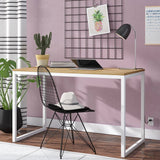Modern Home Office Desk with White Metal Frame and Wood Table Top
