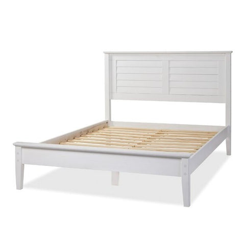 Contemporary White Solid Pine Platform Bed in Queen Size