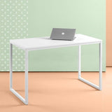 Modern Home Office Desk with White Metal Frame and Wood Top
