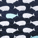 Full/Queen 5 Piece Bed In A Bag Navy Teal Microfiber Waves Whales Quilt Set