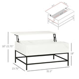 Modern White Lift Top Coffee Table w/ Hidden Storage Black Metal Legs