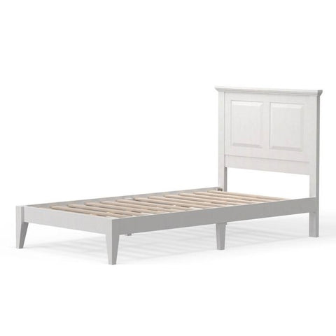 Twin Traditional Solid Oak Wooden Platform Bed Frame with Headboard in White