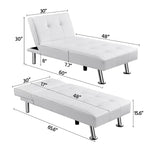 White Modern Faux Leather Chaise Lounge Recliner Sleeper Sofa