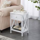 Set of 2 - Rustic Farmhouse 1-Drawer Nightstand Bedside Table in White