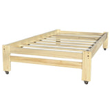 Twin Unfinished Solid Wood Platform Bed Frame with Casters Wheels