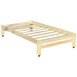 Twin Unfinished Solid Wood Platform Bed Frame with Casters Wheels