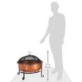 Hammered Copper Fire Pit with Heavy Duty Spark Guard Cover and Stand