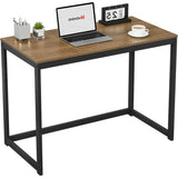 Modern Home Office Laptop Computer Desk Table with Black Metal Frame Wood Top