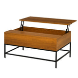 Traditional Farmhouse Brown Lift Top Coffee Table w/ Hidden Storage Black Metal Legs