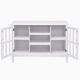 White Wood 43-inch TV Stand with Glass Panel Doors