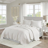 Full/Queen size 3-Piece Reversible Scalloped Edges Microfiber Quilt Set in White