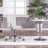 White Modern Faux Leather Mid-Back Swivel Office Chair with Armrests and Wheels