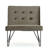 Gray Velvety Soft Upholstered Polyester Accent Chair Black Metal Legs