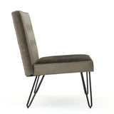 Gray Velvety Soft Upholstered Polyester Accent Chair Black Metal Legs