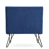 Navy Velvety Soft Upholstered Polyester Accent Chair Black Metal Legs
