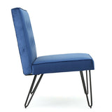 Navy Velvety Soft Upholstered Polyester Accent Chair Black Metal Legs