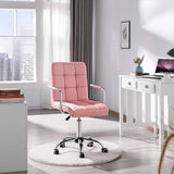 Pink Modern Faux Leather Mid-Back Swivel Office Chair with Armrests and Wheels