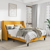 Full Size Yellow Linen Blend Upholstered Platform Bed with Wingback Headboard