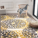 5' x 7' Grey Yellow Floral Woven Stain Resistant Polypropylene Area Rug