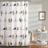 72 x 72 inch Yellow Grey Birds Floral Polyester Machine-Washable Shower Curtain