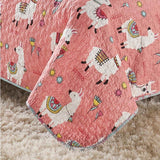 King Size Pink Blue Reversible Floral Llama 100-Percent Cotton Quilt Set