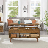 Mid-Century Lift-Top Coffee Table Sofa Laptop Desk in Rustic Brown Wood Finish
