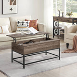 Modern Metal Lift Top Coffee Table Sofa Laptop Desk with Rustic Taupe Wood Top