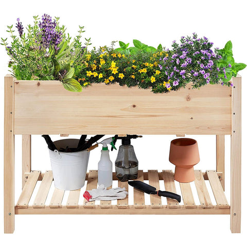 Solid Wood 2-Tier Raised Garden Bed Planter Box 4-ft x 2-ft x 32-inch High