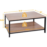 Modern 2-Tier Metal Wooden Coffee Table in Natural Wood Finish