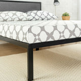 Full size Metal Platform Bed Frame with Wood Slats and Upholstered Headboard