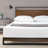 Full size Metal Wood Platform Bed Frame with Headboard