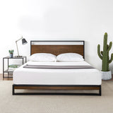 Queen size Metal Wood Platform Bed Frame with Headboard