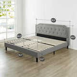 King size Grey Upholstered Platform Bed with Classic Button Tufted Headboard